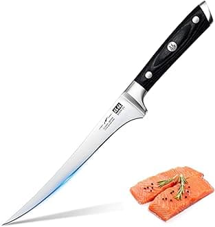 Japanese Filleting Knife 7 inch- Edge Deboning Fish and Meat Kitchen Knives Professional Fish Knife Made of Super Sharp German Stainless Steel Boning Knife