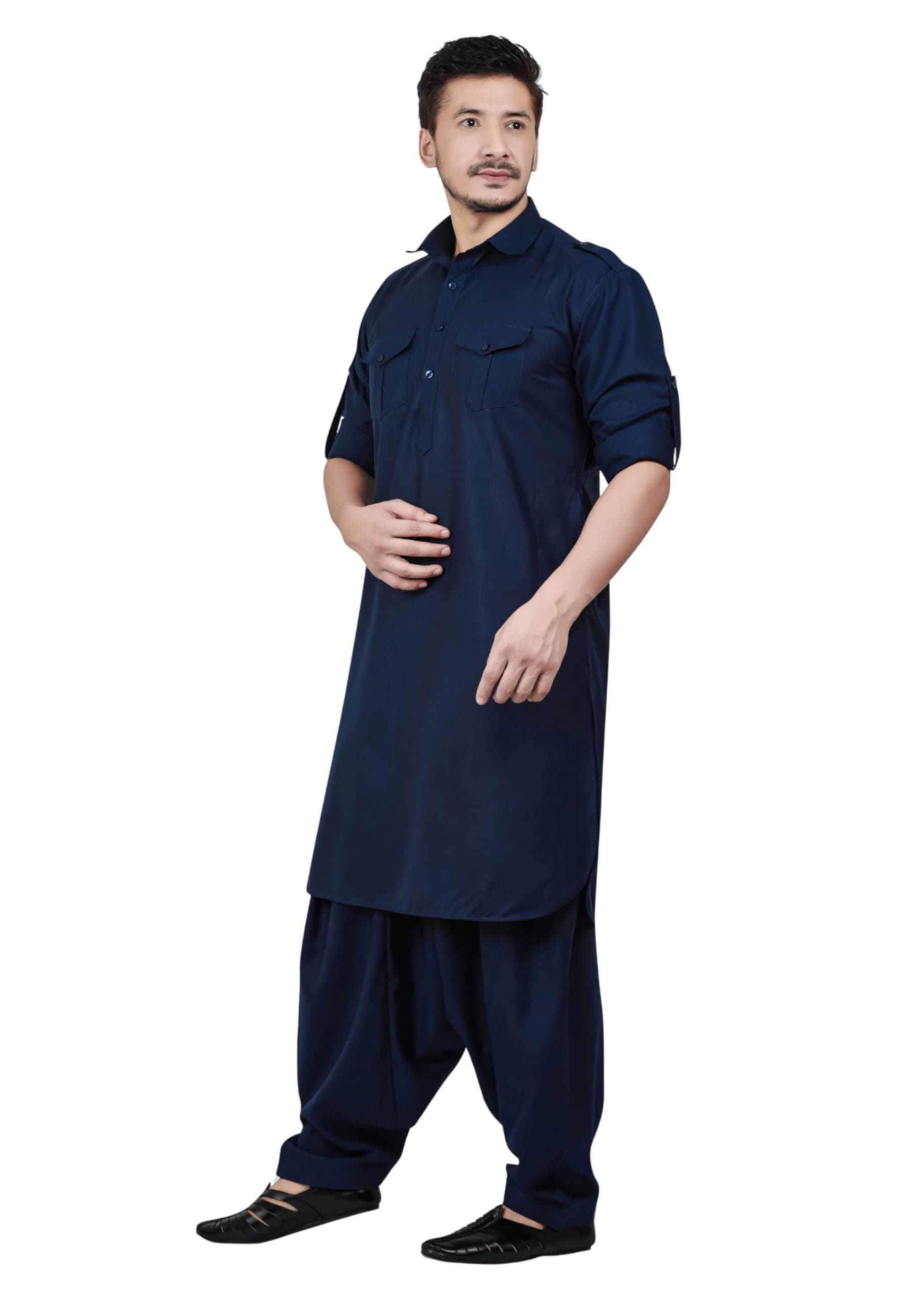 Men's Cotton Blend Pathani Kurta Pyjama Suit