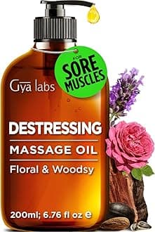 Destressing Massage Oil for Couples - Sore Muscle Oil Body Oil Massage Oils for Massage Therapy & Skin - Crafted with Lavender, Rose Otto, Rosewood, Myrrh, Jojoba & Argan Oils (200ml)