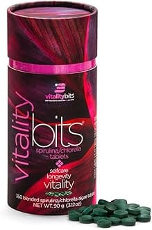 VITALITYbits - Organic Blended Spirulina & Chlorella Tablets - Algae Superfood - Energy, Self Care, Beauty - Replace Greens, Supplements, Protein, Snacks - Vegan, Keto, Gluten Free - 360 Tablets