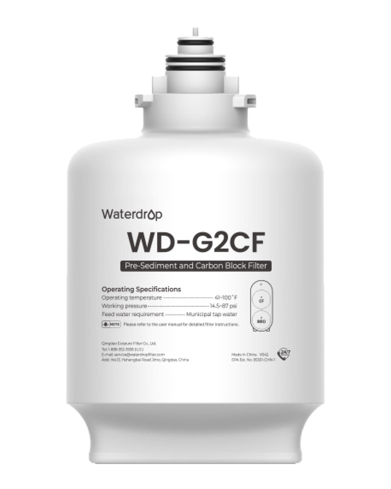WD-G2CF Filter, Replacement for WD-G2-W, WD-G2-B, WD-G2P600-W Reverse Osmosis System,12-month Lifetime