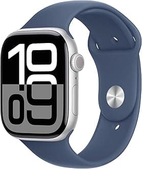 Apple Watch Series 10 [GPS + Cellular 46mm case] Smartwatch with Silver Aluminium Case with Denim Sport Band - S/M. Fitness Tracker, ECG App, Always-On Retina Display, Water Resistant