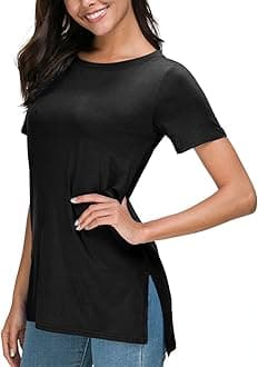 Herou Summer Tops for Womens Short Sleeve T-Shirts Tees with Side Split