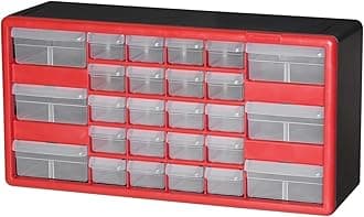 10126 26 Drawer Plastic Parts Storage, Hardware and Craft Cabinet, Teacher Toolbox, 20-Inch W x 6-Inch D x 10-Inch H, Red