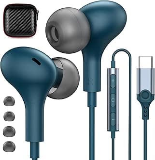 USB C Headphones for iPhone 17/16/15/Samsung S26/S25/S24 Wired Earbuds with Microphone for Galaxy S23 S22 S21 S20 Magnetic Noise Canceling in-Ear Type C Earphones for iPad 10th/Pixel 9 8 7a, Lake-Blue