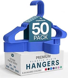 Plastic Hangers 50 Pack - Perfect Space Saving Clothes Hanger - Durable and Strong - Perfect Closet Organizers with Shoulder Grooves (Blue)