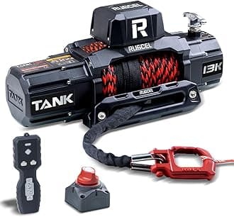 Winch 13500lb Waterproof Electric Synthetic Rope Winch 12V with Hawse Fairlead,Remote, Double Colored Rope,Snatch Block,2 in 1 Infrared Remote Control and Wired Control,for Truck SUV Jeep