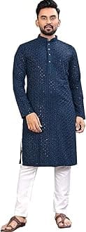Men's Indian Ethnic Wear Straight Lucknowi Kurta