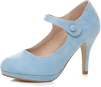 AJVANI Womens Ladies mid high Heel Mary Jane Evening Work Platform Bridal Party Prom Court Shoes Size.