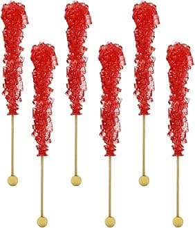 Fruidles Rock Candy Lollipops Pops Candy Suckers, Color and Flavor Assortment, Individually Wrapped, 6.5" (Strawberry, Pack of 6)