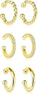 Ear Cuffs for Women Non Piercing 14K Gold Plated 925 Sterling Silver Earrings Fake Piercing Small Hypoallergenic Tiny Dainty Cubic Zirconia Clip on Nose Cartilage Hoop Mother Day Jewelry Gifts for Mom