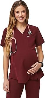 FIGSOctavia Maternity Scrub Top for Women — V-Neck, One Pocket, Curved High-Low Hem, 4-Way Stretch Women's Scrub Top