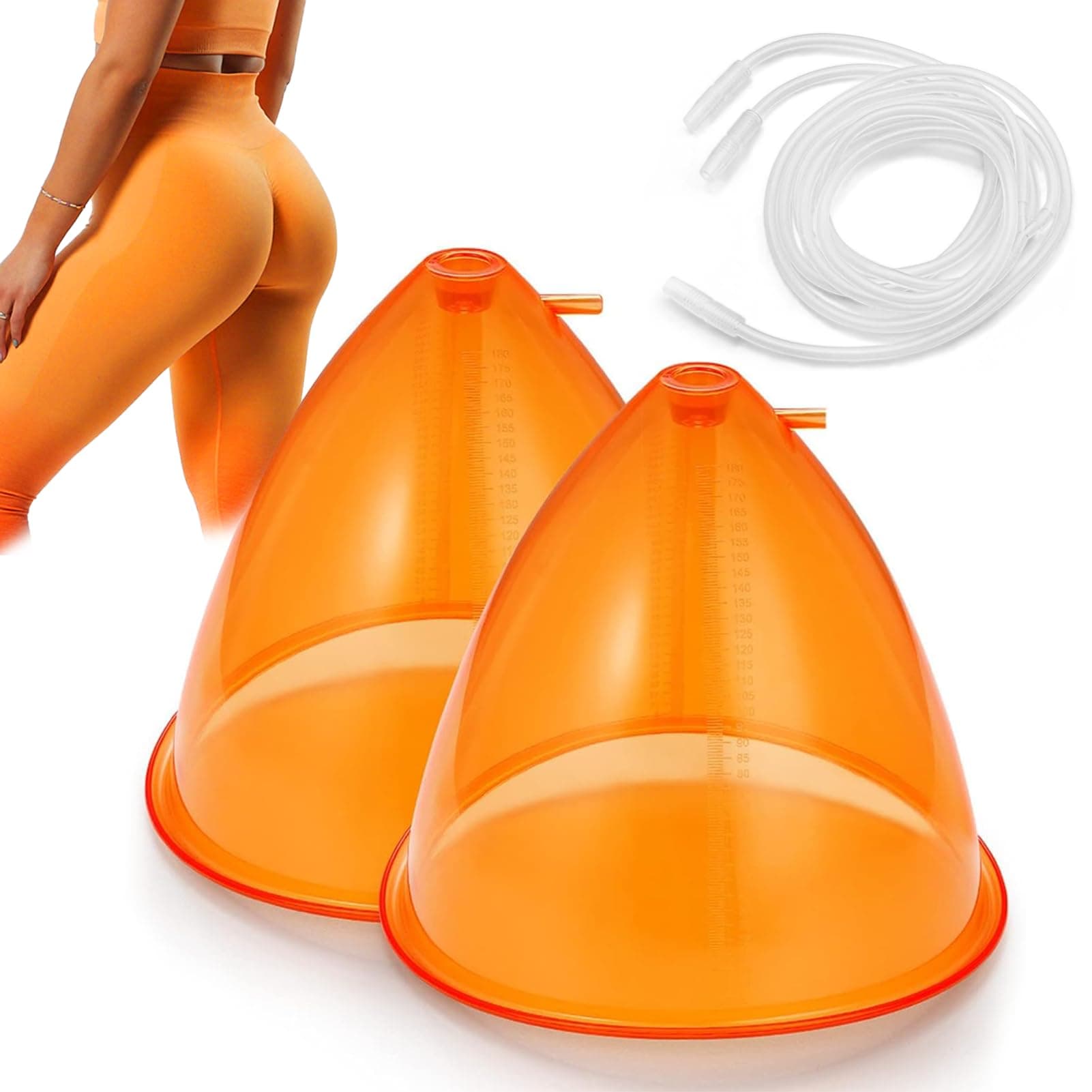 150/180/210ml Extra-Large Vacuum Cups for Butt Lifting,Vacuum Cupping Machine Accessories 1 Pair Butt Lifting Body Cupping Massage with Y-Hose (210ml)