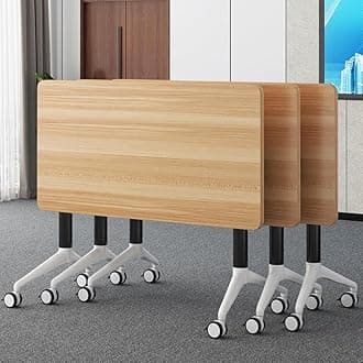 Conference Table, Folding Conference Room Tables with Flip-Top Design, Mobile Rectangular Modular Tables for Office Meetings and Training Sessions (Yellow, 63×23.6×29.5in)