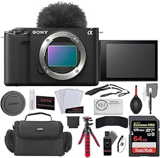 Sony ZV-E1 Mirrorless Camera (Black) Bundled with 64GB Memory Card + Photo Starter Kit (11 Pieces) + Camera Case + Tripod 12" Flexipod + Cleaning Cloth (6 Items)