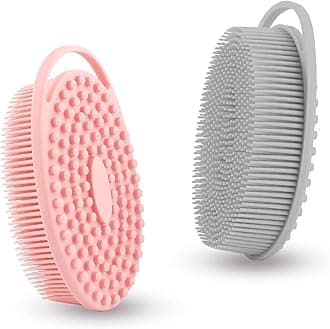 Silicone Body Scrubber, Exfoliating Silicone Loofah, Soft Silicone Body Shower, 2 in 1 Bath and Shampoo Brush, Body Scrubber Shower Cleaning for Sensitive Skin, Lather Well 2 PCS Grey and Pink