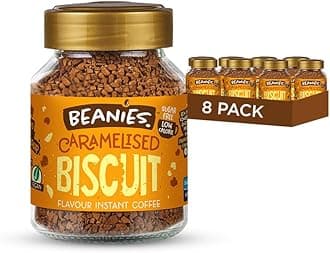Beanies Instant Coffee Caramelised Biscuit Flavour, 400g 50g x 8 Pack - Sugar Free Coffee, Low Calorie Beverage, Vegan Friendly, Light Treat Taste, Freeze Dried Easy Brew