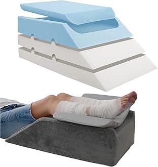 LOFE Adjustable Leg Elevation Pillows for Swelling - 4 Layers Cooling Wide Leg Wedge Pillow for Two Legs, Memory Foam Leg Pillow for After Surgery, Knee, Ankle Injury, Improve Circulation, CertiPUR-US