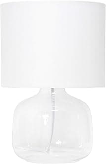 Simple Designs LT2064-CLW Clear Glass Table Lamp with White Fabric Shade
