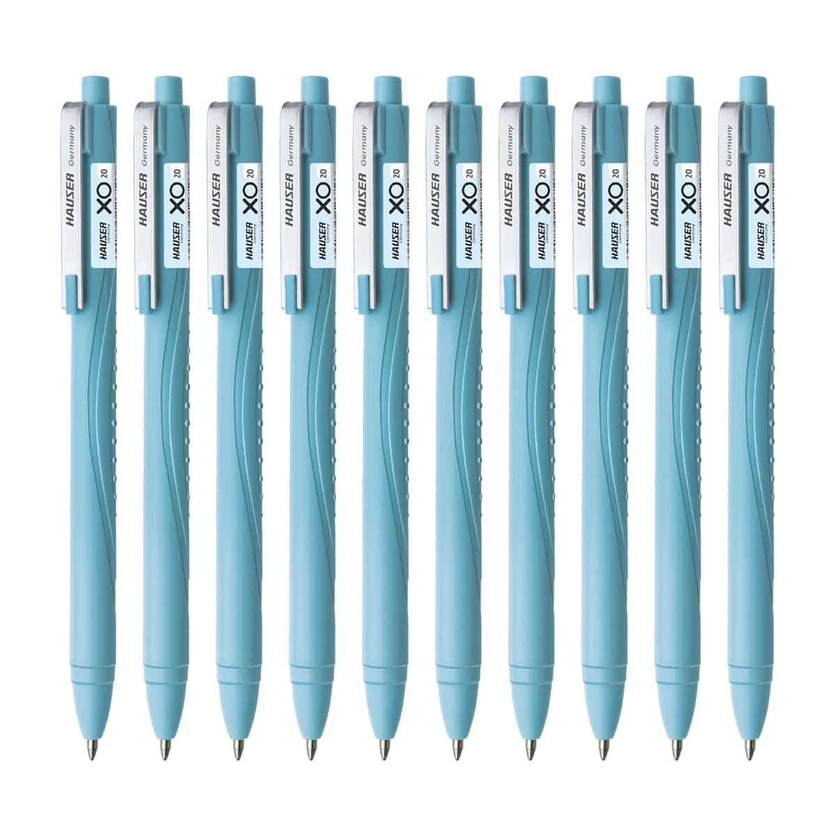 Hauser Germany XO 20 Retractable Ball Pen Box Pack | 0.7 mm Tip Size | Comfortable Grip With Smudge Free Writing | Smooth, Sturdy & Refillable Pen | Blue Ink, Pack of 10