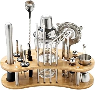 Generic Stainless Steel Cocktail Shaker Set, 19 Piece Bartender Tools Kit, Bar Tool Set with Stylish Bamboo Stand