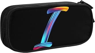 Cute Initial Pencil Case for Kids Students, Large Capacity Pencil Pouch for Boys Girls, Letter Design Pencil Box Pen Bag Office Stationery Organizer, Rainbow Letter I