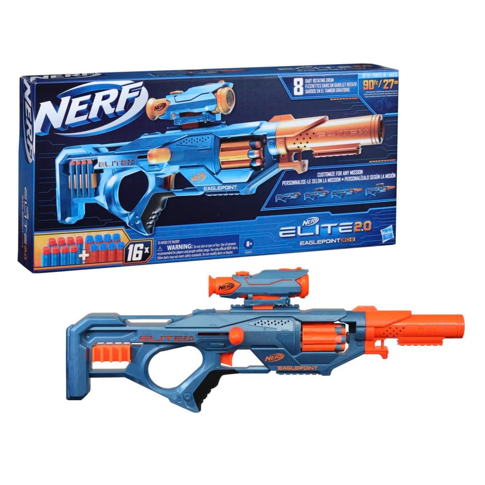 Nerf Elite 2.0 Eaglepoint RD-8 Toy Blaster, 16 Nerf Darts, Fun Toy for Kids Teens and Adults, Outdoor Play for Boys, Birthday Gift for Kids Ages 8+