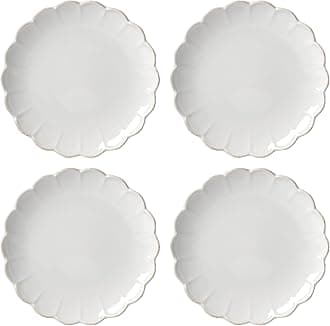 893544 French Perle Scallop 4-Piece Accent Plate Set, Matte, Off-White