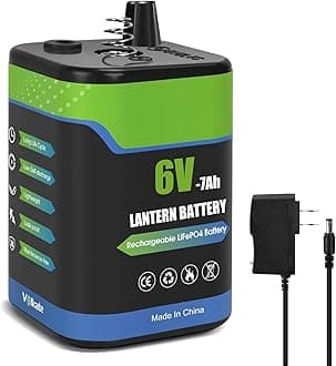 6V Lantern Battery, 6 Volt Rechargeable LiFePO4 Lithium 4R25 Battery with Charger, 1 Pack, with Long-lasting Power for Lantern, Flashlight, Emergency Light, Deer Game Feeder, Fencing (Spring Terminal)