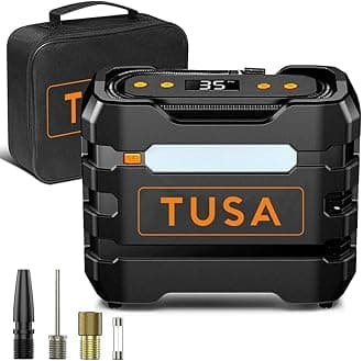 TusaTyre Inflator - 12V Portable Air Compressor For Car, This Air Pump Works Continuously For Up To 30 Minutes. Black
