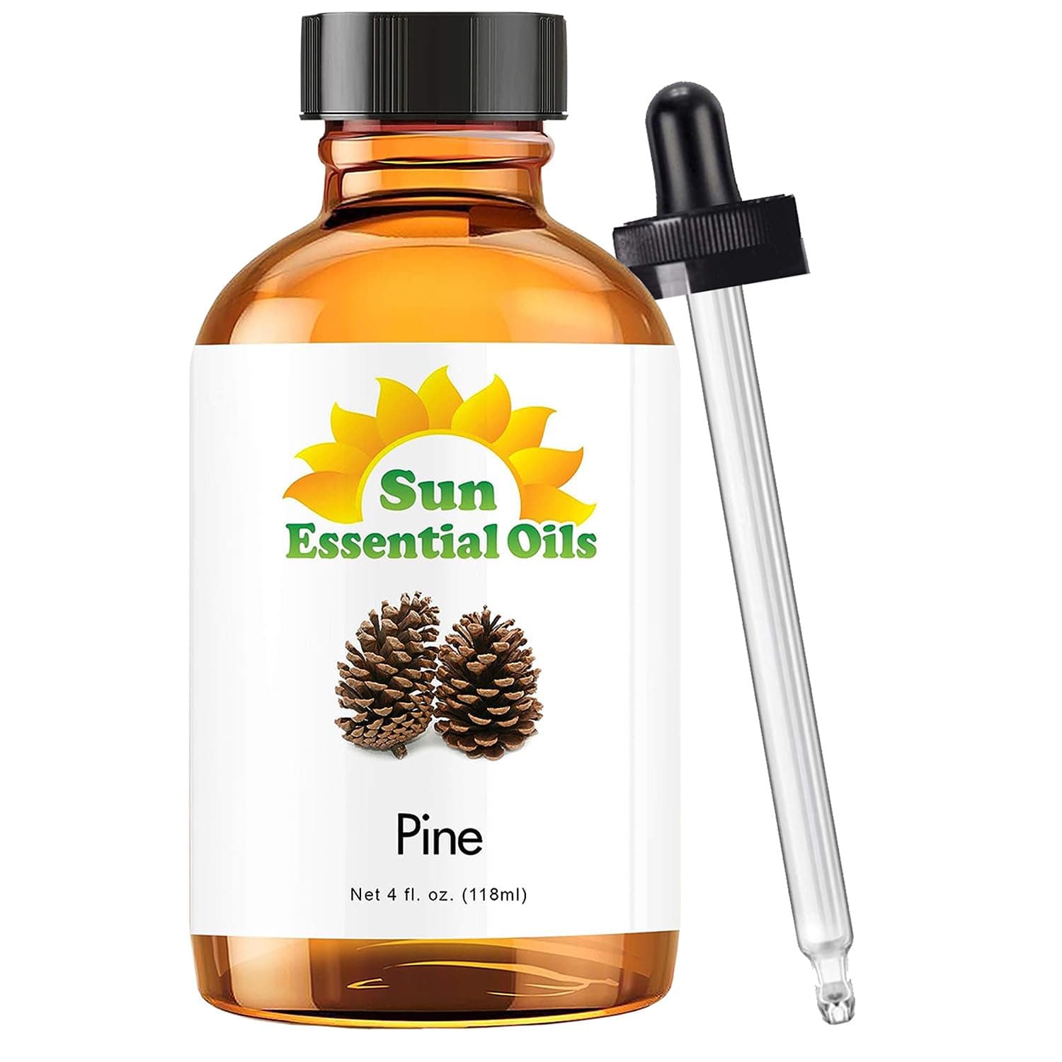 Sun Essential Oils: Pine Essential Oil 4 oz with Dropper for Diffuser, Skin, Aromatherapy Massage, Humidifier, Forest Pine Scented Oil for Candle, Lotion & Soap Making, Room Fragrance