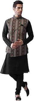 KISAH Men's Multicoloured Kurta Jacket (Waistcoat/Modi/Nehru) & Pyjama Combo (Set of 3), Ethnic Indian Traditional Wear
