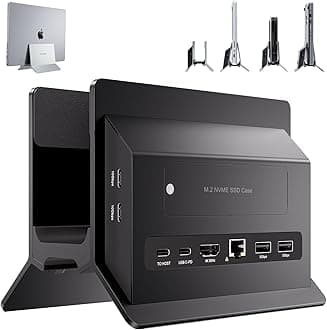 Vertical MacBook Docking Station, PULWTOP Docking Station for Mac mini with M.2 NVMe case for MacBook Pro/Air, 4K@60Hz HDMI, 2USB C 10Gbps, SD/TF, 100W PD, RJ45, 2 USB A for Windows Black