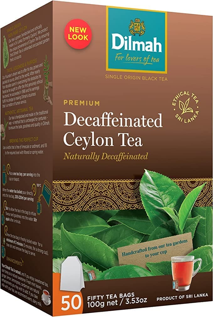 Dilmah Tea Premium Decaffeinated Ceylon Tea | 50 Bags, Decaf Tea Bags | Caffeine-Free