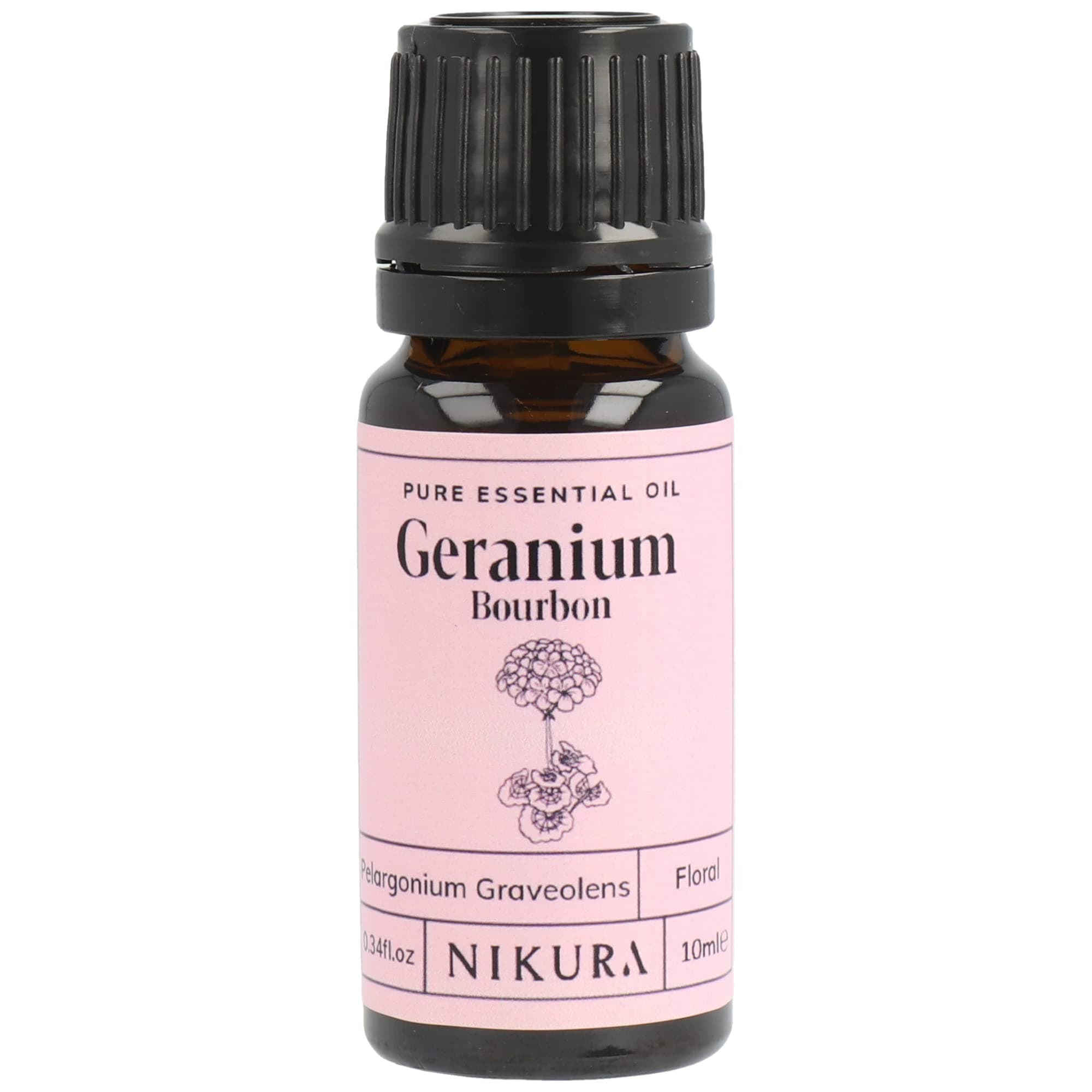 Nikura Geranium Essential Oil - 10ml | Geranium (Bourbon) Oil for Sleep, Diffusers for Home, Candle-Making, Bath, Anxiety, Skin | 100% Pure Natural Oils | Vegan & UK Made
