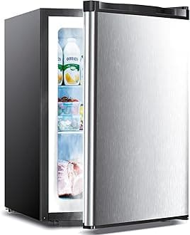 2.2 Cu.ft Upright Freezer, Small Mini Freezer with Adjustable Thermostat, Removable Shelves, Reversible Single Door, for Bedroom/Home/Dorms/Apartment (Stainless Steel)