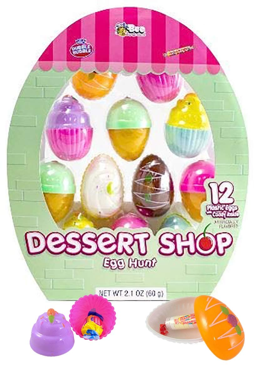 Dessert Shop Prefilled Easter Egg Hunt Kit with Smarties and Dubble Bubble Gum, Pack of 12