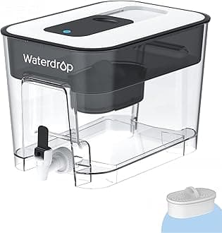 Waterdrop 20-Cup Water Filter Dispenser with 1 Filter, Long-Lasting (200 gallons), 5X Times Lifetime Filtration Jug, Reduces Lead, Fluoride, Chlorine and More, BPA Free, Black