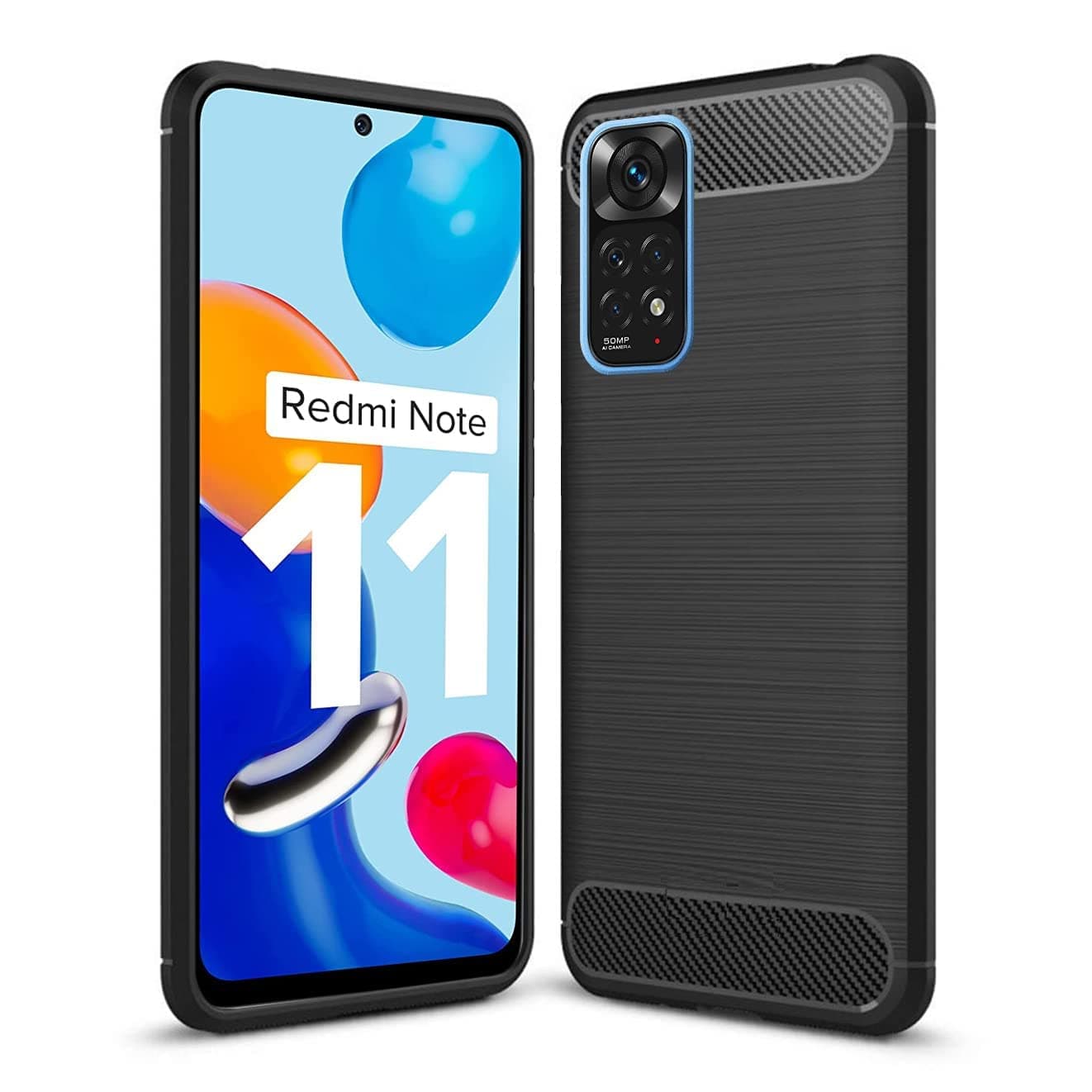 JGD PRODUCTS for Redmi Note 11 / Redmi Note 11S (2022) Carbon Fiber Hybrid Armor Shock Proof TPU Back Case Cover