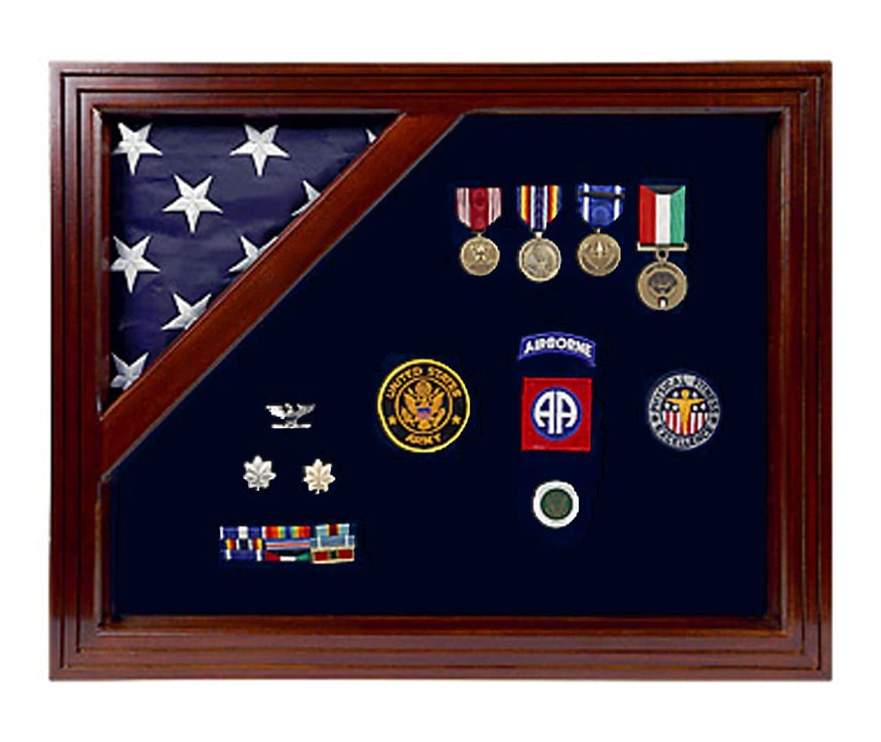 Military Award Shadow Box with Display Case for 3 x 5ft Flag - Felt in Black, Blue