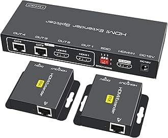 VPFET HDMI Extender Splitter 1 in 2 Out Over Cat5e or 6 Ethernet Adapter Up to 165FT HD1080P60Hz with Loop Support EDID Copy Settings HDCP