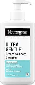Ultra Gentle Cream to Foaming Face Wash for Sensitive Skin, Fragrance-Free Gentle Facial Cleanser, Hypoallergenic Skin Care, Non-Comedogenic Makeup Remover, 12 fl oz