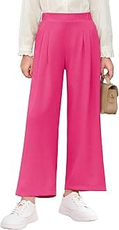 Girls High Waisted Uniform Pants Kids Wide Leg Dress Pants Casual Trousers with Pockets 5-14 Years