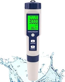 Pool Salt Tester & PH Meter, Hofun Digital Salinity Meter and PH Tester for Aquarium and Pool Saltwater Water, 5 in 1 Salinity PH Temp EC and TDS Meter, Aquarium Swimming Pool Hot Tub, High Accuracy