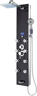 Blue Ocean 52 Inch Aluminum SPA392 Series Tempered Glass Shower Panel Tower System with 8 Adjustable Massage Jets and Rain Shower Head and Spout (Matte Black)