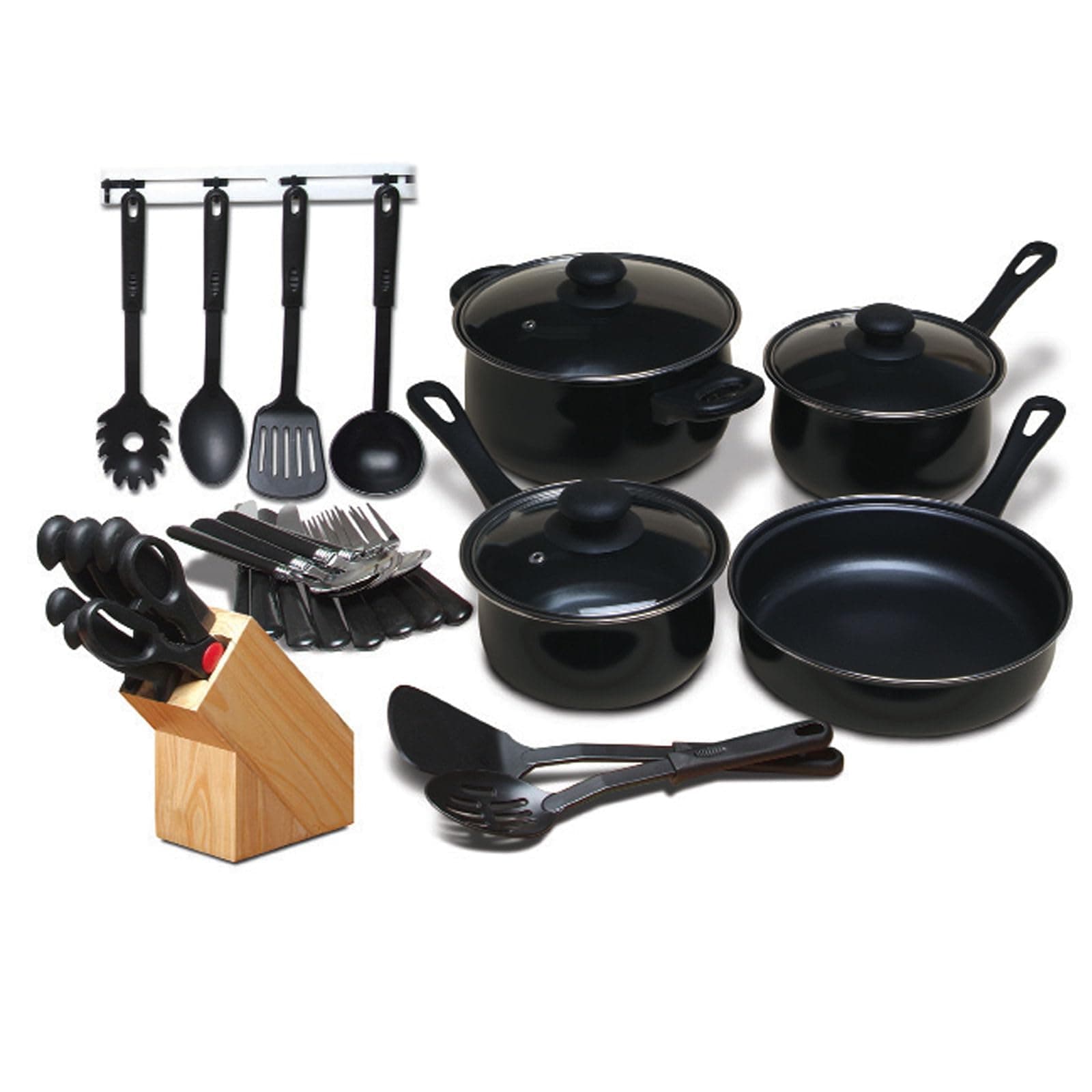 32 Piece Chef Du Jour Cookware Combo Set, Black (93581974M)