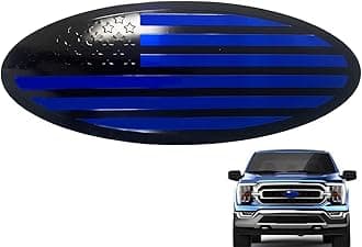 9.5 inch Overlay Emblem Front Grille Tailgate Rear Aluminum Oval American Black Flag Badge for Ford F150 2015 2016 2017 2018 2019 2020 2021(9.5 inch-Blue)