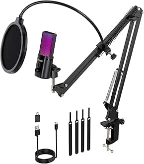 FDUCE M160+ Gaming USB Microphone,RGB Condenser Microphone with Tripod,Volume Adjustment and Mute Button Function,Compatible with PC,Laptop,for Gaming,Podcasting,Streaming,YouTube