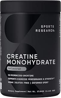 Sports Research Creatine Monohydrate - Gain Lean Muscle, Improve Performance and Strength and Support Workout Recovery* - 5 g Micronized Creatine - 17.64 oz