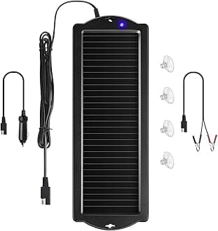 Sunway Solar Car Battery Trickle Charger & Maintainer 12V Solar Panel Power Battery Charger With Cigarette Lighter Plug Battery Clamp For Car Automotive Motorcycle Boat Marine Snowmobile Watercraft RV